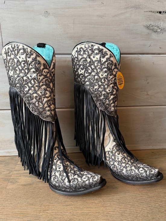 Corral Shoes - Corral Women's 6.5 Glitter Black Fringe Western Boots Snip Toe NEW Cowgirl